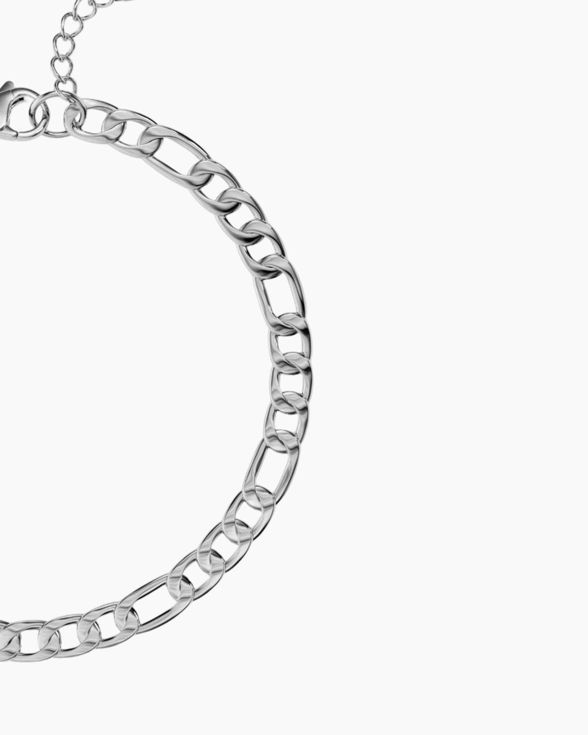 Figaro bracelet 4mm silver close up studio image