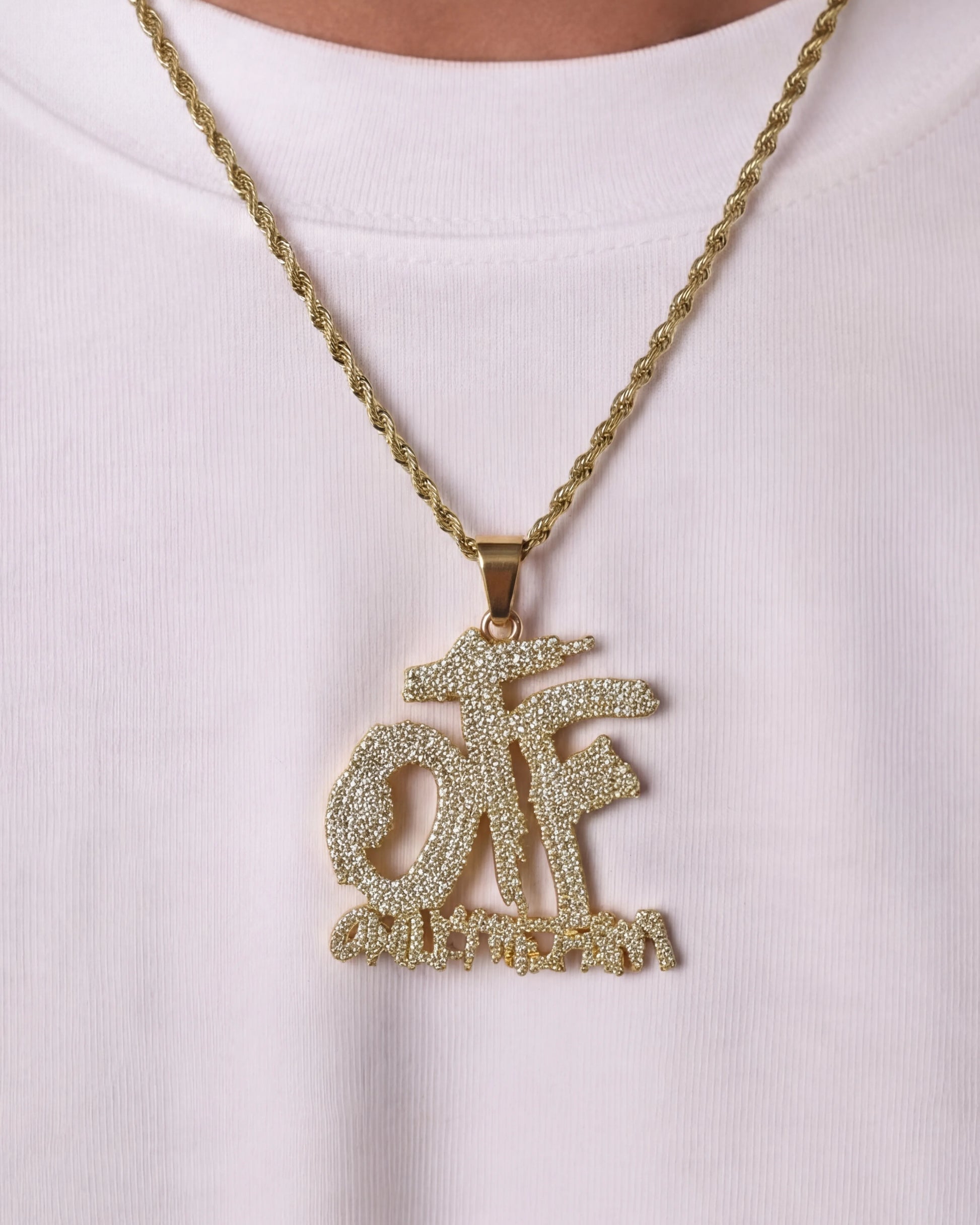 OTF chain gold on model close up image