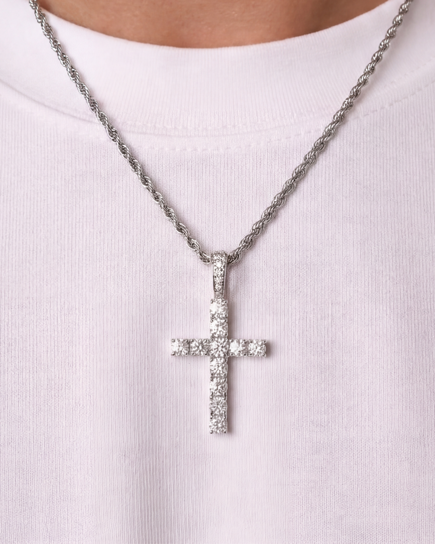 ICED CROSS CHAIN - SILVER
