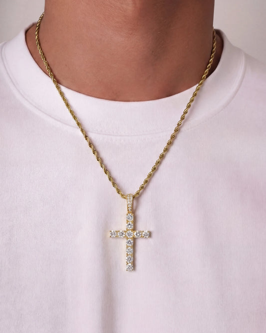 Iced cross chain gold on model image