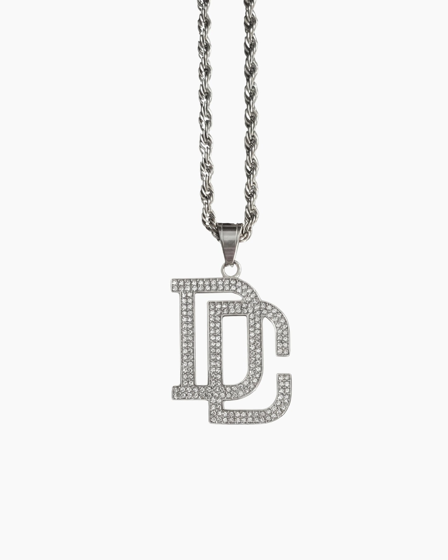 DC chain silver necklace studio photo