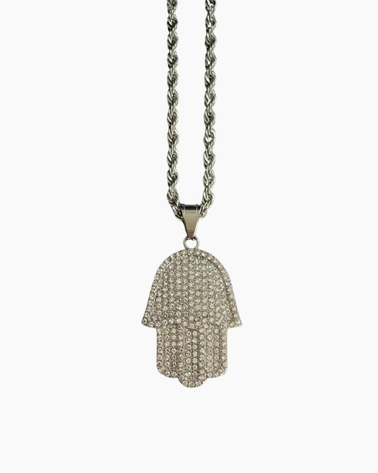 Hamsa hand chain silver studio photo