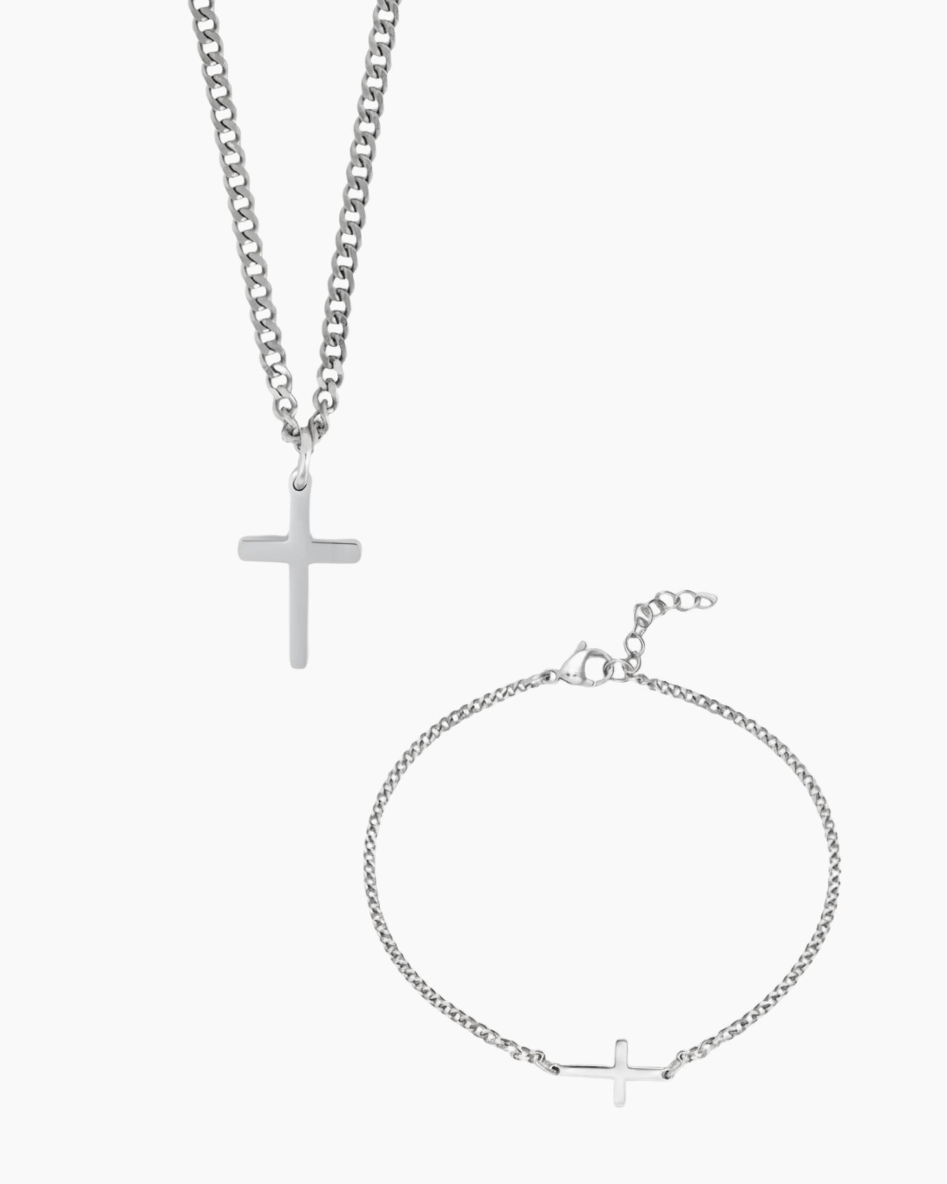 Silver cross chain + bracelet product image
