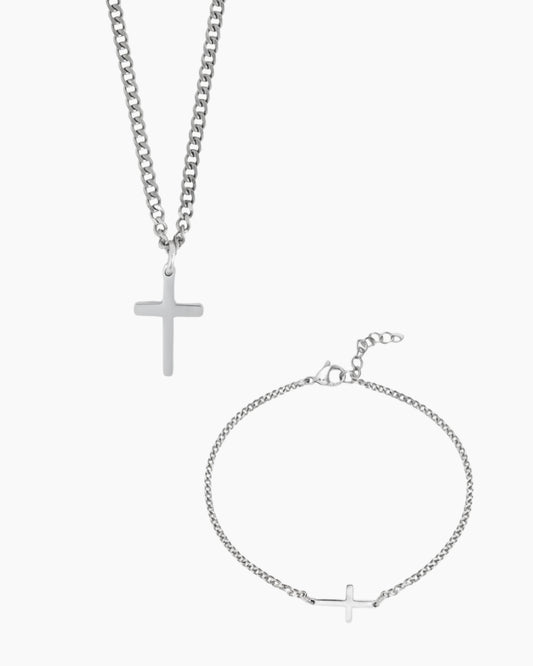 Silver cross chain + bracelet product image
