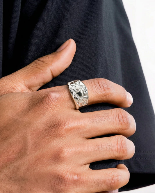 Classic nugget ring silver on model image