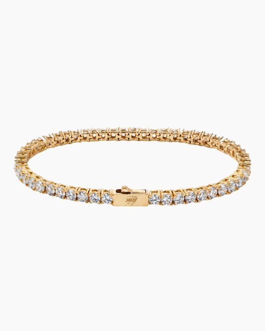 Tennis bracelet gold 3mm studio image