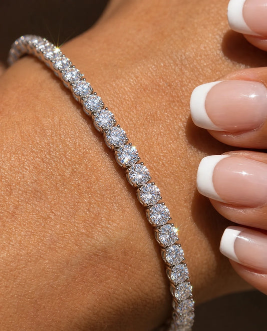 Tennis bracelet silver 3mm close up female model