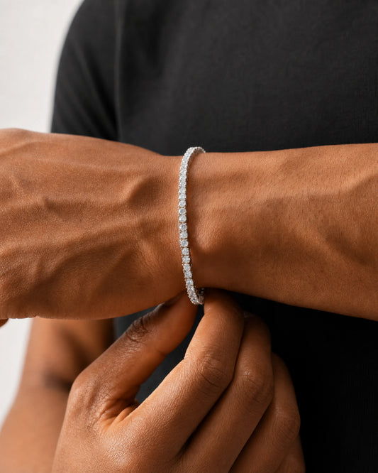 Tennis bracelet silver 3mm on male model