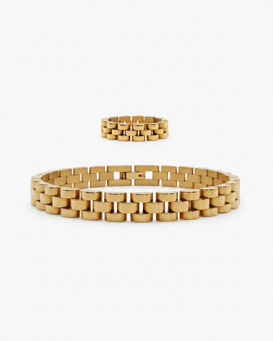 Gold link bracelet + ring set product image