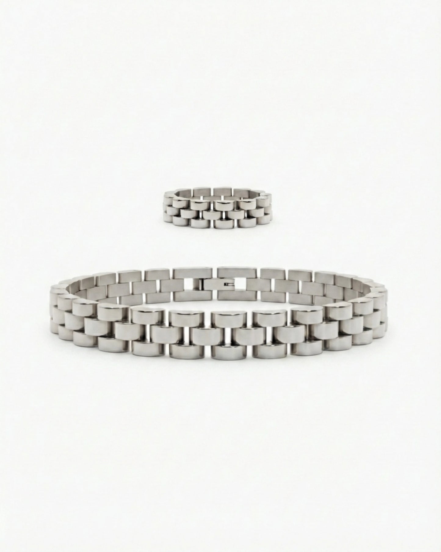 Silver link bracelet + ring set product image