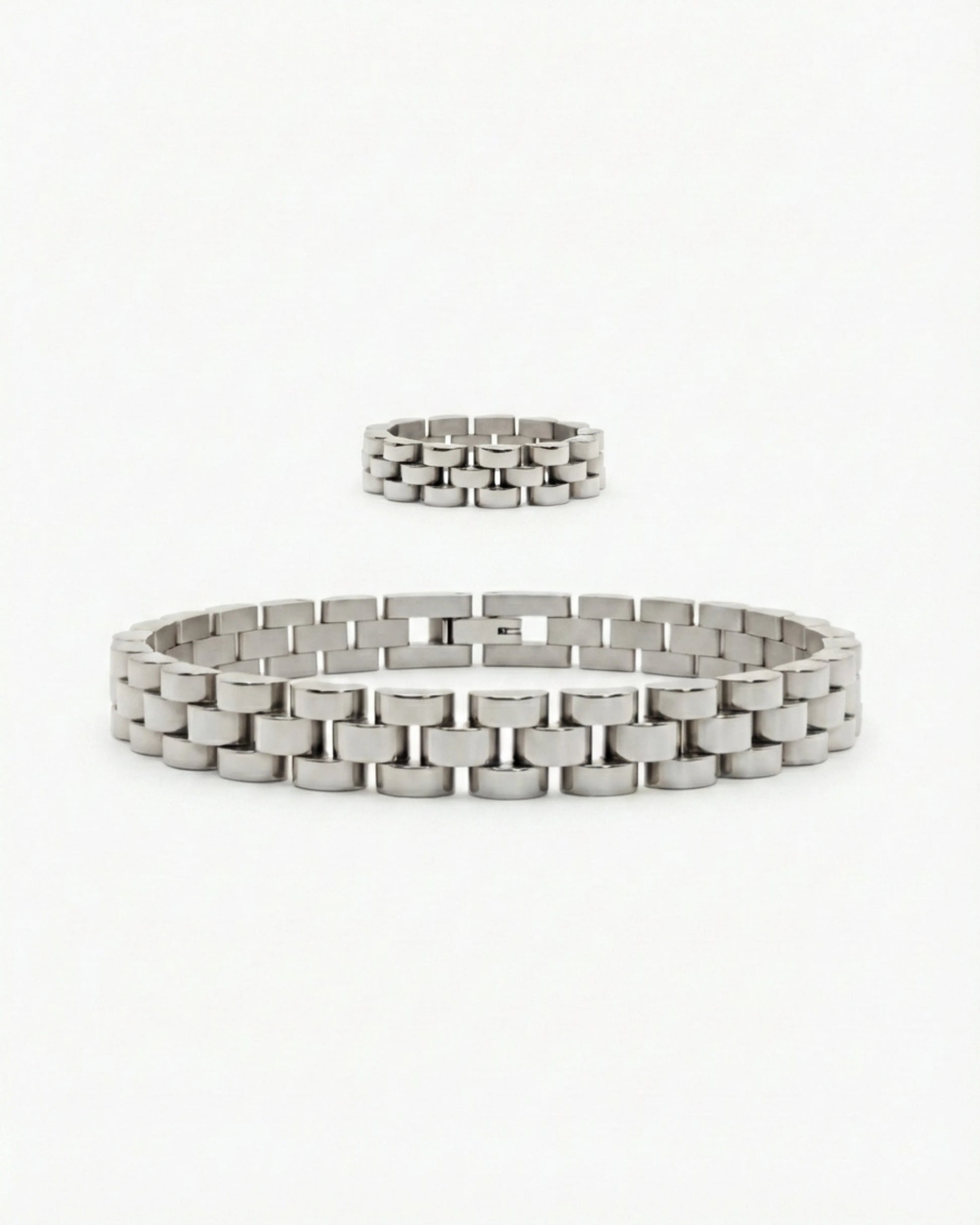 Silver link bracelet + ring set product image